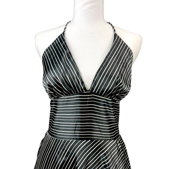 Vintage Y2k Alyn Paige Black Stripe Satin Babydoll Dress Coquette Old Money - Picture 3 of 11